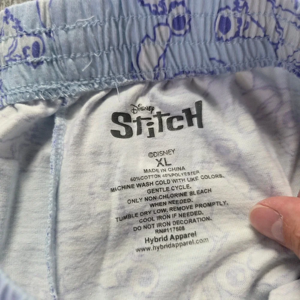 Disney Women XL Pajama Shorts Light Blue Stitch All-Over Print Drawstring Lounge